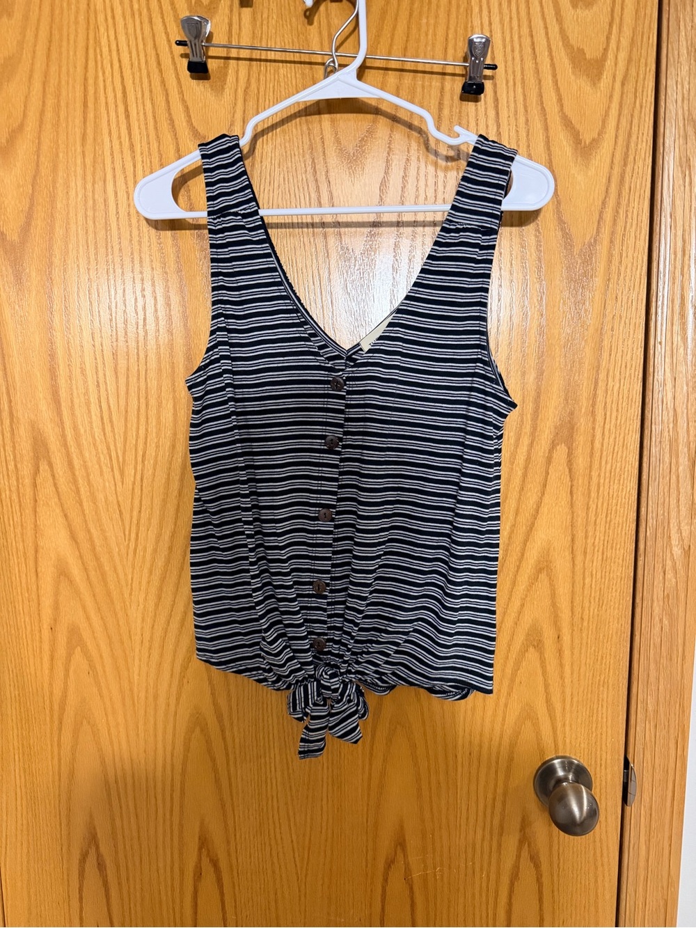 Striped Tie-Front Tank Top - Black & White